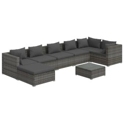 vidaXL Set de muebles de jardín 8 pzas y cojines ratán sintético gris
