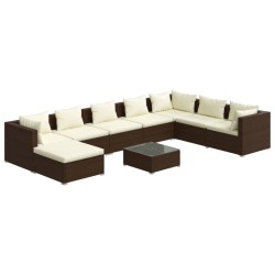 vidaXL Set muebles de jardín 9 piezas y cojines ratán sintético marrón