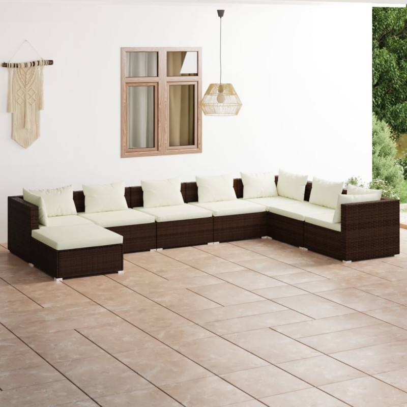 vidaXL Set muebles de jardín 8 piezas y cojines ratán sintético marrón vidaXL Set muebles de jardín 8 piezas y cojines ratán sintético marrón