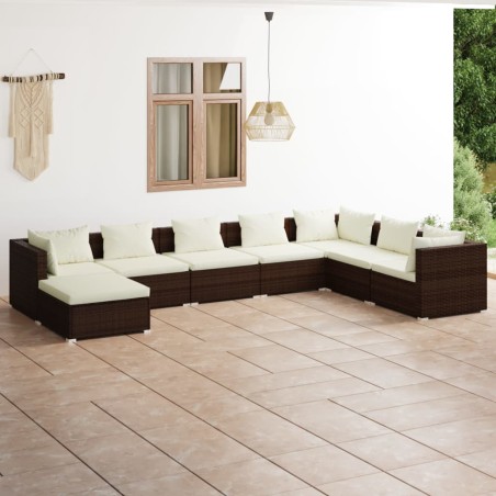 vidaXL Set muebles de jardín 8 piezas y cojines ratán sintético marrón
