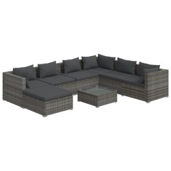vidaXL Set de muebles de jardín 8 pzas y cojines ratán sintético gris