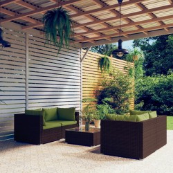 vidaXL Set sofás de jardín 5 piezas y cojines ratán sintético marrón