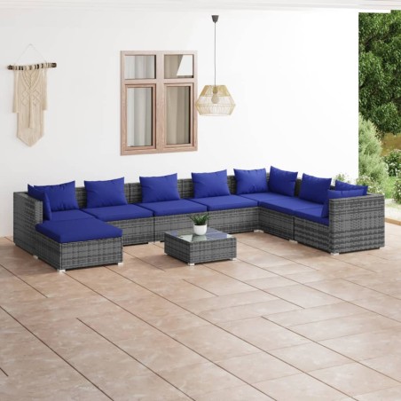vidaXL Set de muebles de jardín 9 pzas y cojines ratán sintético gris