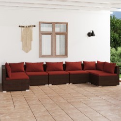 vidaXL Set muebles de jardín 7 piezas y cojines ratán sintético marrón