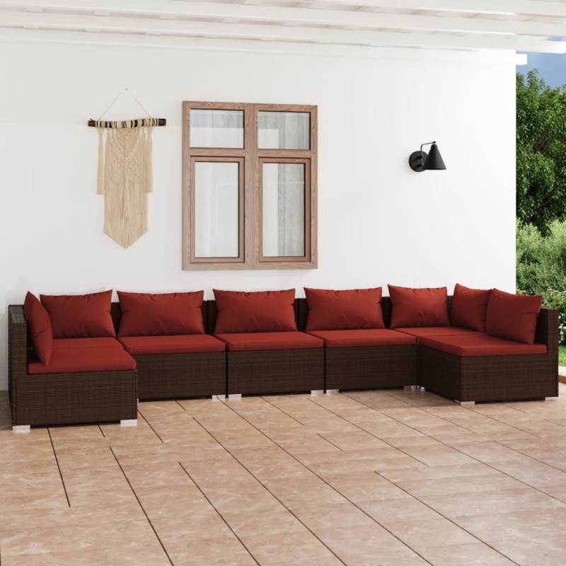vidaXL Set muebles de jardín 7 piezas y cojines ratán sintético marrón vidaXL Set muebles de jardín 7 piezas y cojines ratán sintético marrón