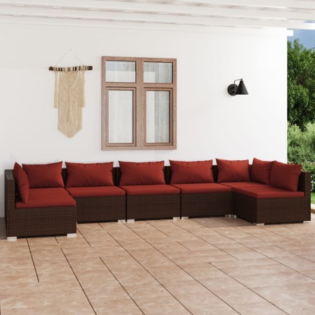 vidaXL Set muebles de jardín 7 piezas y cojines ratán sintético marrón
