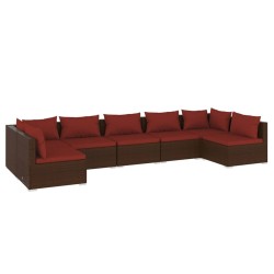 vidaXL Set muebles de jardín 7 piezas y cojines ratán sintético marrón