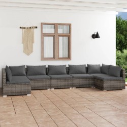 vidaXL Set de muebles de jardín 7 pzas y cojines ratán sintético gris