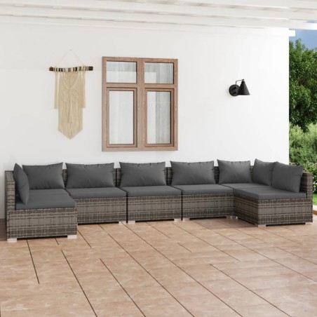 vidaXL Set de muebles de jardín 7 pzas y cojines ratán sintético gris