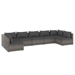 vidaXL Set de muebles de jardín 7 pzas y cojines ratán sintético gris