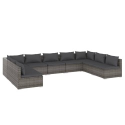 vidaXL Set de muebles de jardín 9 pzas y cojines ratán sintético gris