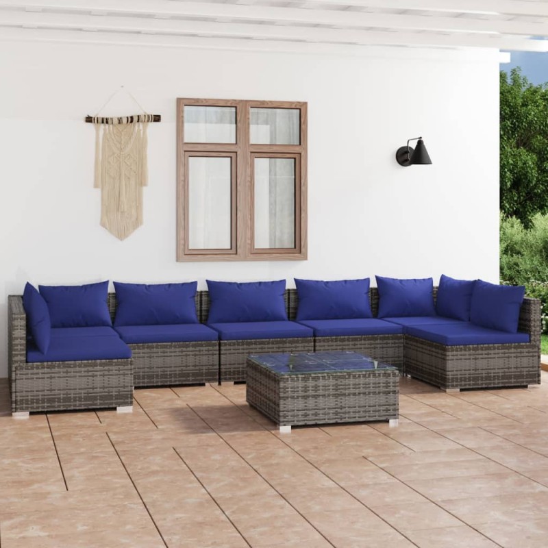vidaXL Set de muebles de jardín 8 pzas y cojines ratán sintético gris vidaXL Set de muebles de jardín 8 pzas y cojines ratán sintético gris