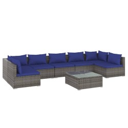 vidaXL Set de muebles de jardín 8 pzas y cojines ratán sintético gris