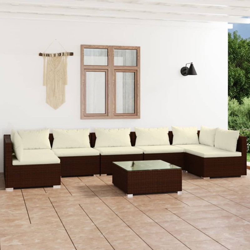 vidaXL Set muebles de jardín 8 piezas y cojines ratán sintético marrón vidaXL Set muebles de jardín 8 piezas y cojines ratán sintético marrón