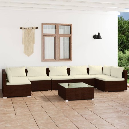 vidaXL Set muebles de jardín 8 piezas y cojines ratán sintético marrón