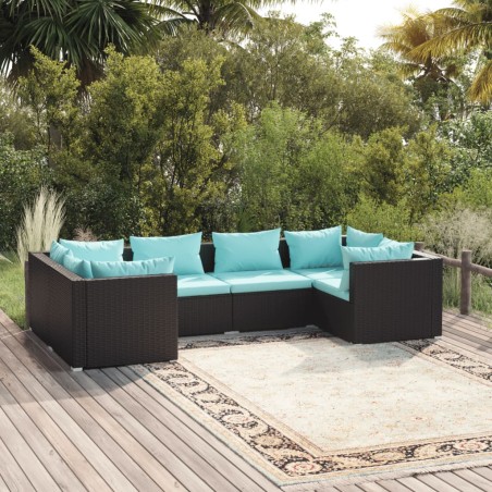 vidaXL Set sofás de jardín 6 piezas y cojines ratán sintético negro