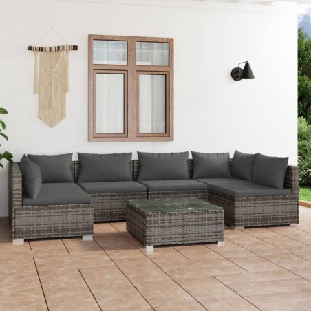 vidaXL Set de muebles de jardín 7 pzas y cojines ratán sintético gris