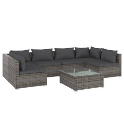 vidaXL Set de muebles de jardín 7 pzas y cojines ratán sintético gris