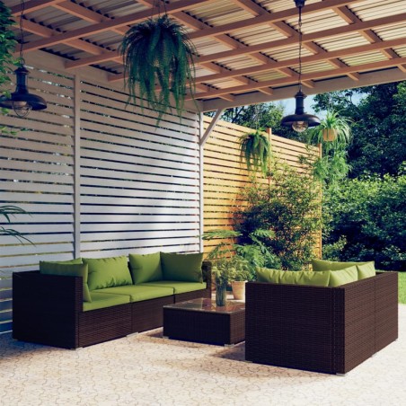 vidaXL Set muebles de jardín 6 piezas y cojines ratán sintético marrón