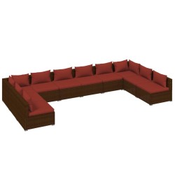 vidaXL Set muebles de jardín 10 pzas y cojines ratán sintético marrón