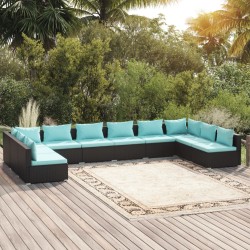 vidaXL Set de muebles de jardín 10 pzas cojines ratán sintético negro