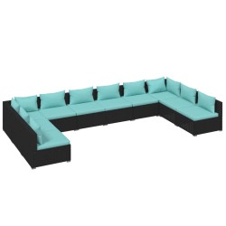 vidaXL Set de muebles de jardín 10 pzas cojines ratán sintético negro