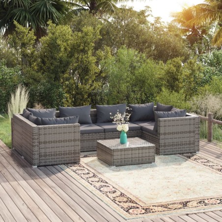 vidaXL Set de sofás de jardín 7 piezas y cojines ratán sintético gris