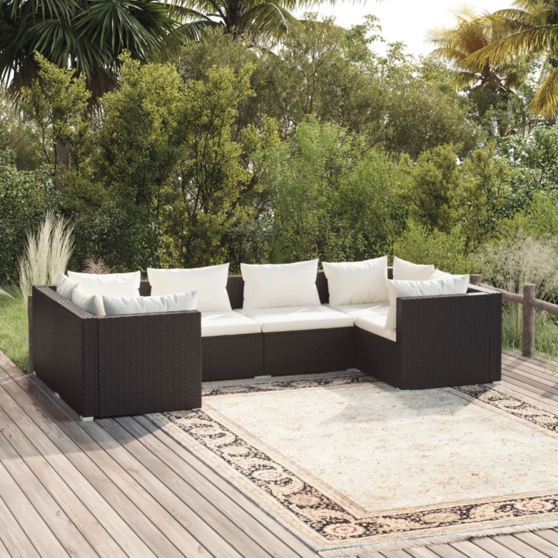 vidaXL Set sofás de jardín 6 piezas y cojines ratán sintético negro vidaXL Set sofás de jardín 6 piezas y cojines ratán sintético negro