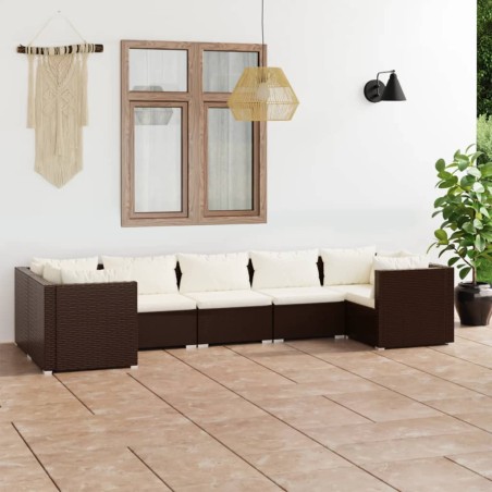 vidaXL Set muebles de jardín 7 pzas y cojines ratán sintético marrón