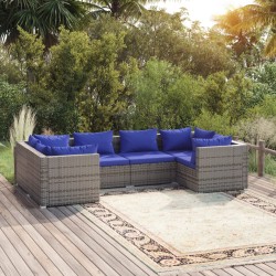 vidaXL Set de sofás de jardín 6 piezas y cojines ratán sintético gris