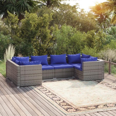 vidaXL Set de sofás de jardín 6 piezas y cojines ratán sintético gris