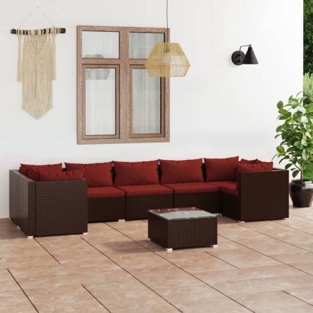 vidaXL Set sofás de jardín 8 piezas y cojines ratán sintético marrón