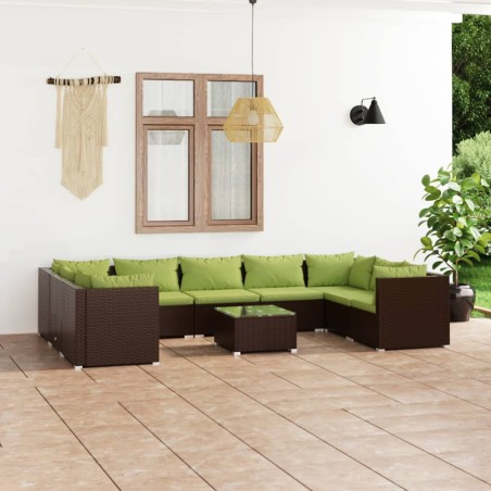 vidaXL Set muebles de jardín 10 pzas y cojines ratán sintético marrón