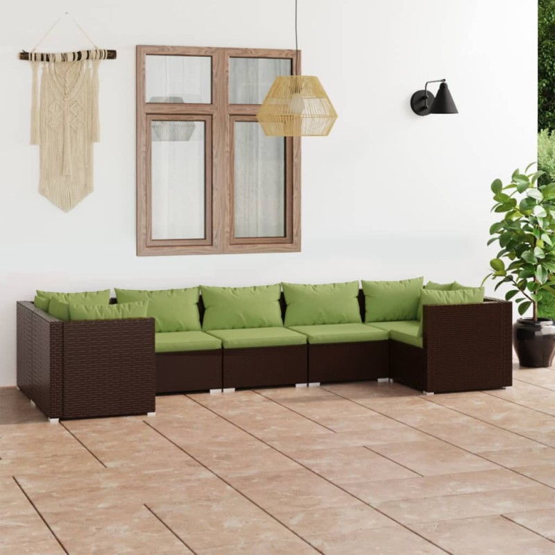 vidaXL Set muebles de jardín 7 piezas y cojines ratán sintético marrón vidaXL Set muebles de jardín 7 piezas y cojines ratán sintético marrón