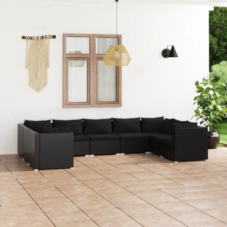 vidaXL Set de muebles de jardín 9 pzas y cojines ratán sintético negro