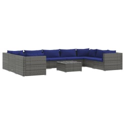 vidaXL Set de muebles de jardín 10 pzas y cojines ratán sintético gris