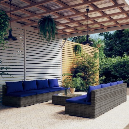 vidaXL Set de muebles de jardín 9 pzas y cojines ratán sintético gris