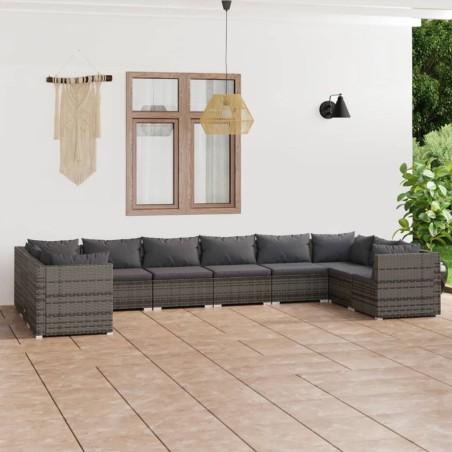 vidaXL Set de muebles de jardín 10 pzas y cojines ratán sintético gris