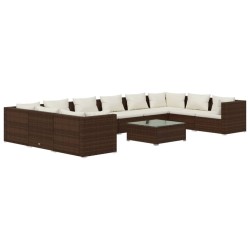 vidaXL Set muebles de jardín 11 pzas y cojines ratán sintético marrón