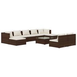 vidaXL Set muebles de jardín 10 pzas y cojines ratán sintético marrón