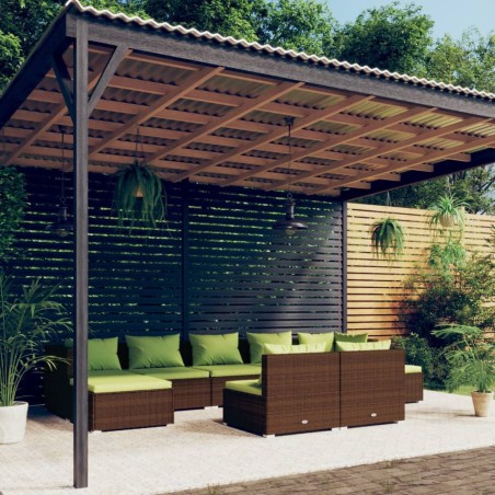 vidaXL Set muebles de jardín 9 piezas y cojines ratán sintético marrón