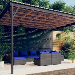 vidaXL Set de muebles de jardín 9 pzas y cojines ratán sintético gris