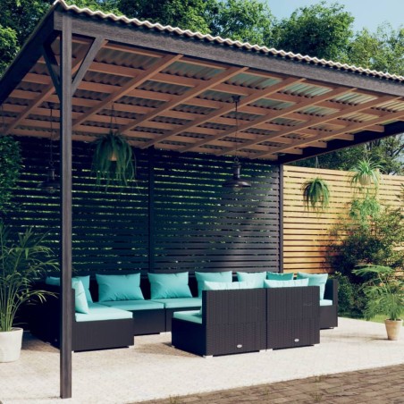 vidaXL Set de muebles de jardín 9 pzas y cojines ratán sintético negro