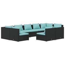 vidaXL Set de muebles de jardín 9 pzas y cojines ratán sintético negro