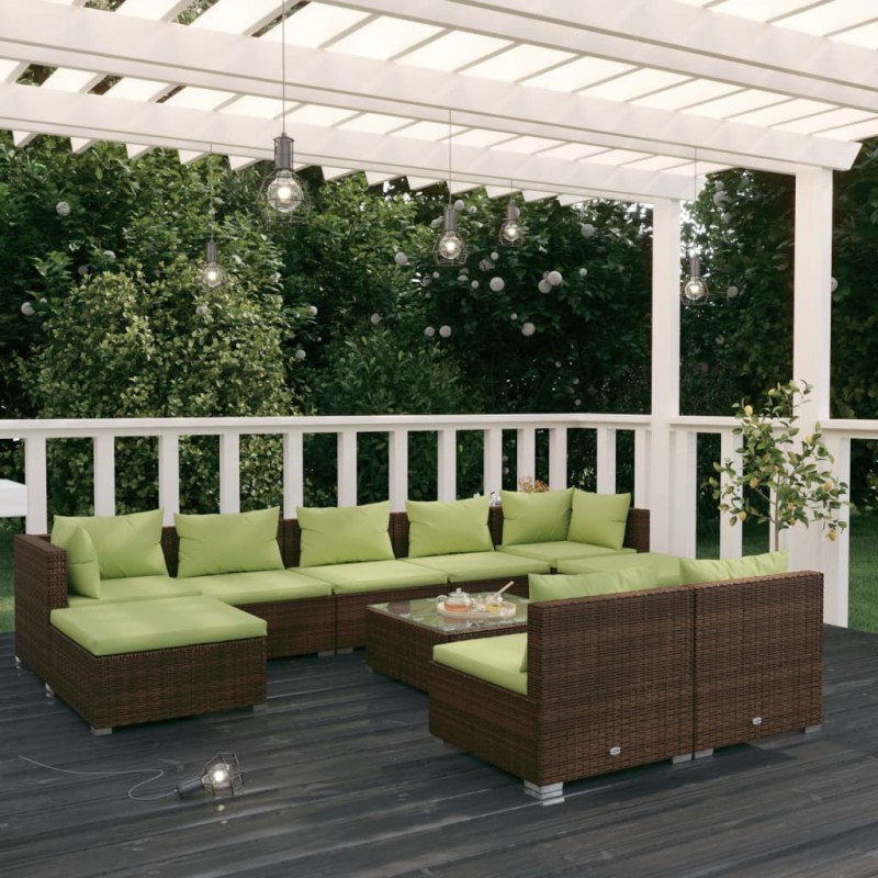 vidaXL Set muebles de jardín 10 pzas y cojines ratán sintético marrón vidaXL Set muebles de jardín 10 pzas y cojines ratán sintético marrón