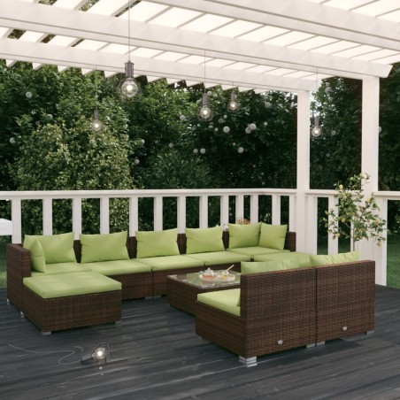vidaXL Set muebles de jardín 10 pzas y cojines ratán sintético marrón