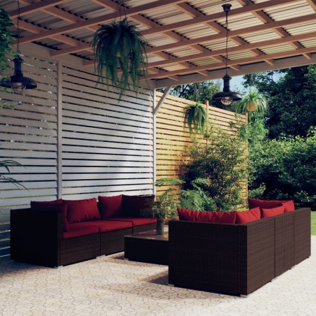 vidaXL Set muebles de jardín 7 piezas y cojines ratán sintético marrón