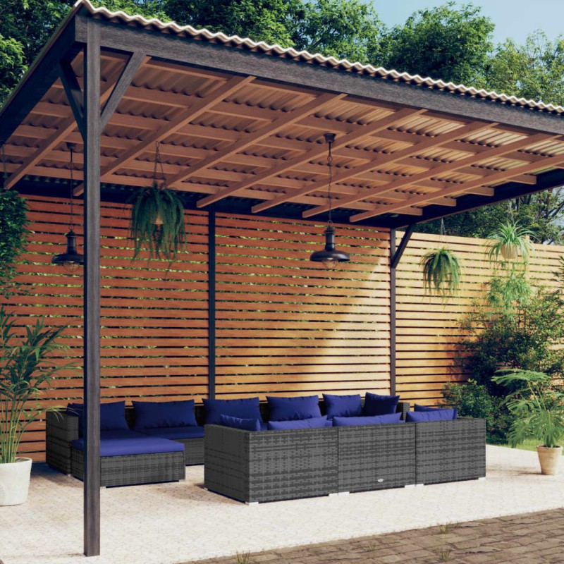 vidaXL Set de muebles de jardín 10 pzas y cojines ratán sintético gris vidaXL Set de muebles de jardín 10 pzas y cojines ratán sintético gris