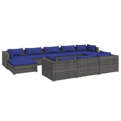 vidaXL Set de muebles de jardín 10 pzas y cojines ratán sintético gris