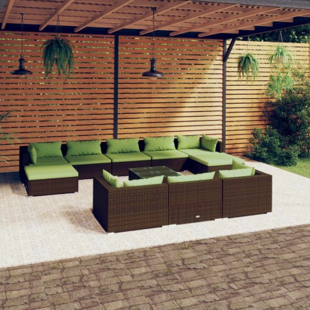 vidaXL Set de muebles de jardín 11 pzas cojines ratán sintético marrón